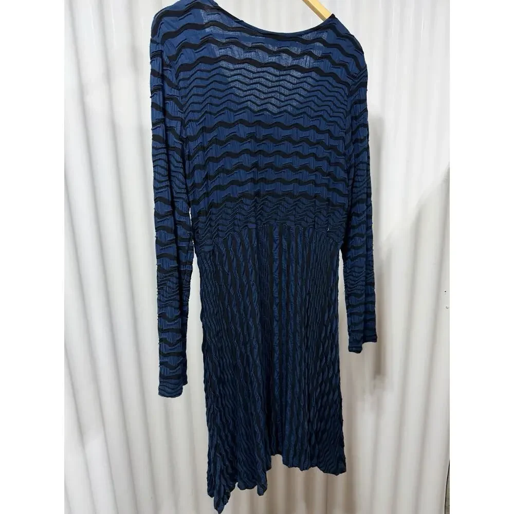 Chalet et Ceci NWT Navy & Black Crinkle Dress Waterfall A Line Lagenlook Sz XL